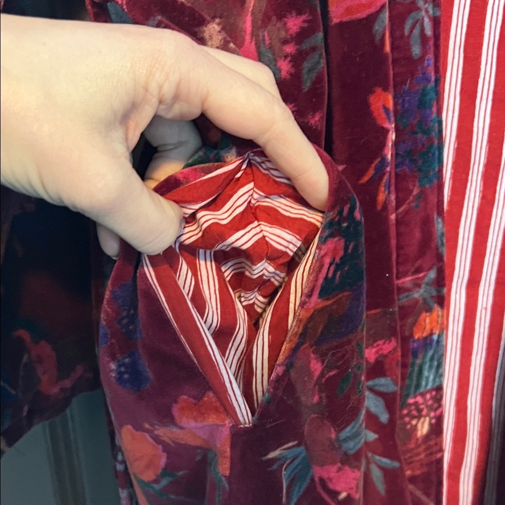 Cotton Floral Velvet Robe with Striped Lining M - Picture 5 of 5
